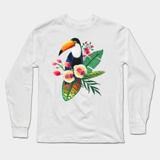 Tropical bird and flowers Long Sleeve T-Shirt